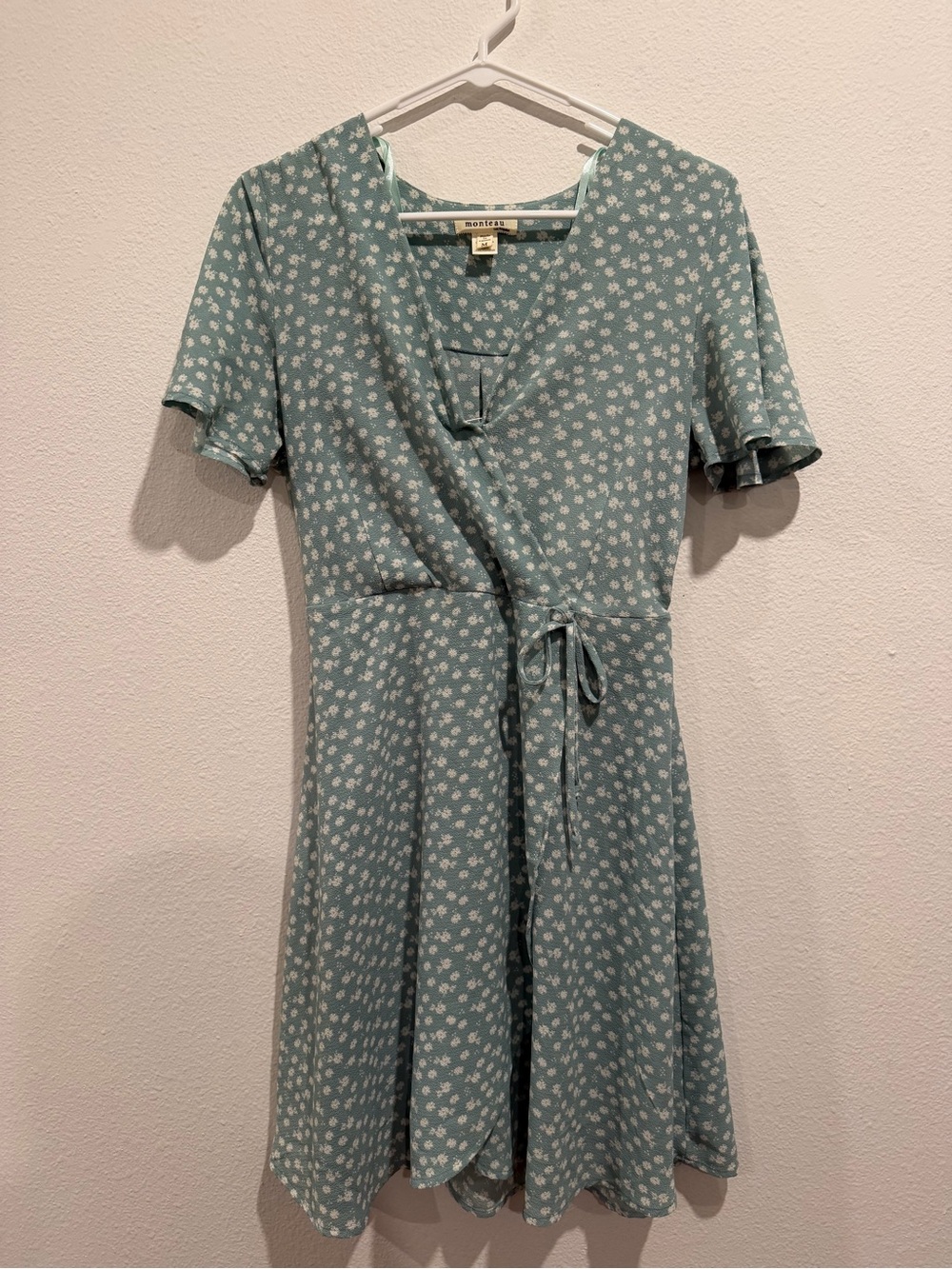 Monteau Teal Floral Wrap Mini Dress